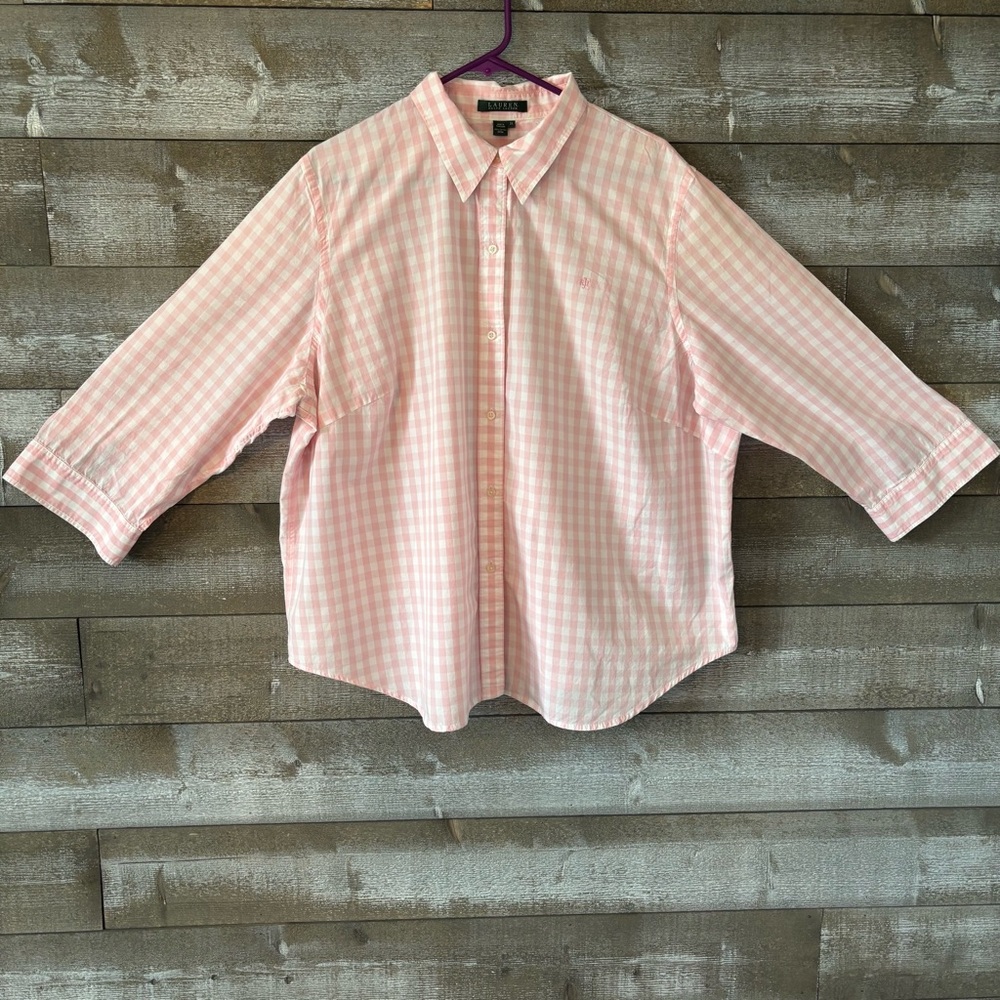 Ralph Lauren Women’s Pink Gingham Button-Down Shirt 100% Cotton